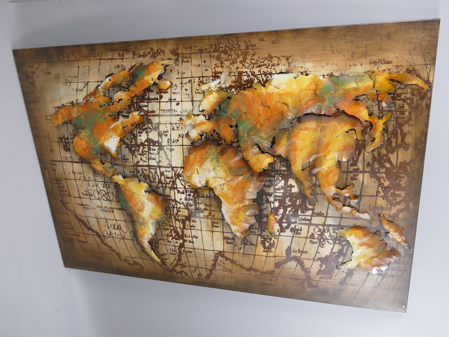 omverwerping Geelachtig Gevlekt Wereldkaart schilderij 3D
